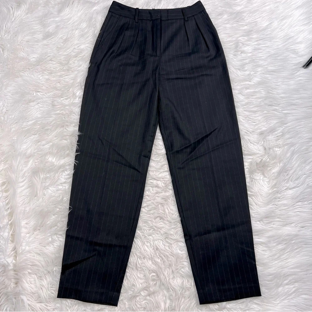 Nili Lotan Etienne Pleated Pinstripe Wool Pant Black Women’s Classic 2